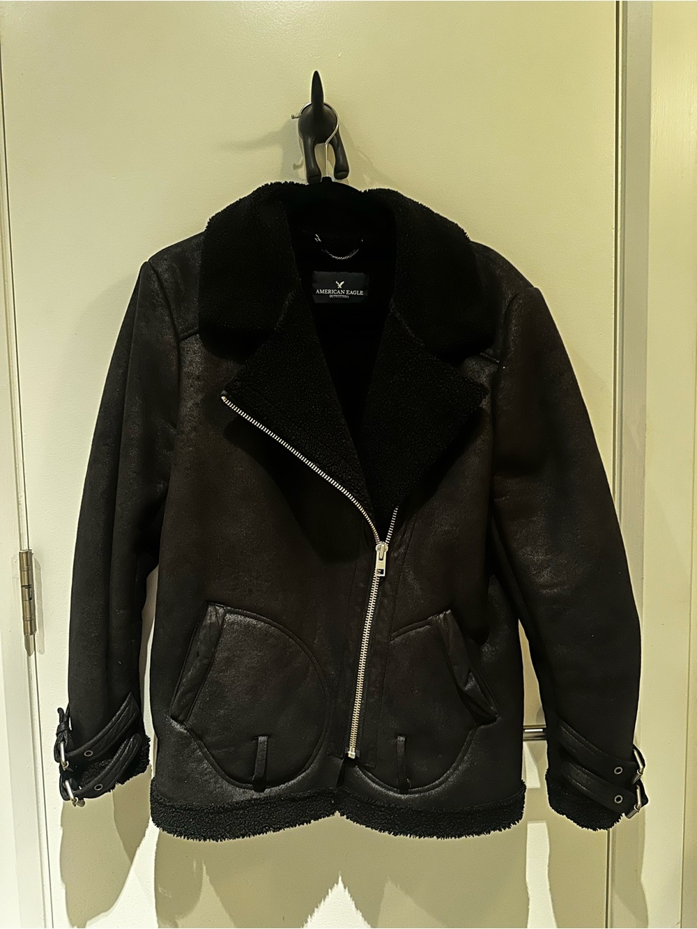 American Eagle Outfitters Black Sherpa Bomber Jacket